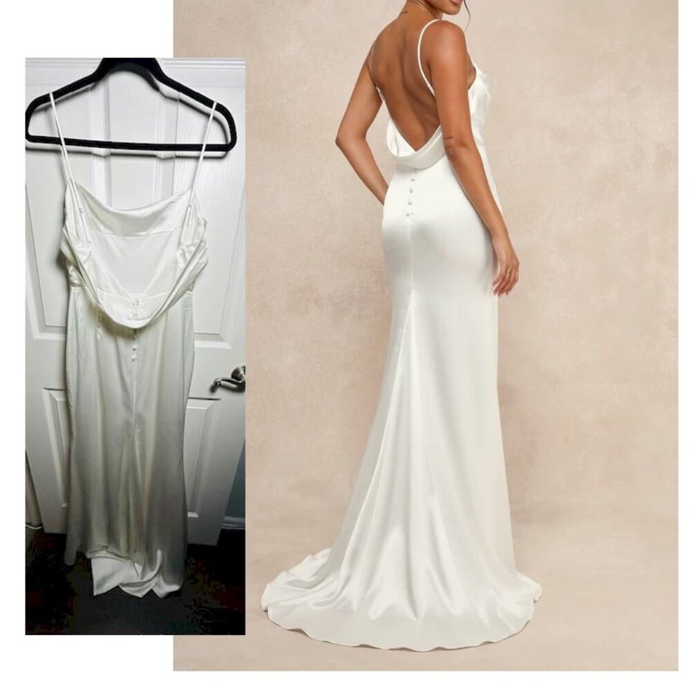 Lulus Lovely Endearment White Satin Sleeveless Backless Maxi Dress Size XS NWT